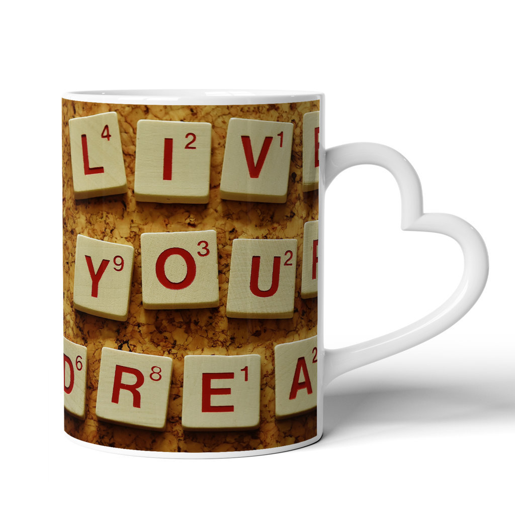 Printed Ceramic Coffee Mug | Scramble Series | Live Your Dream | 325 Ml